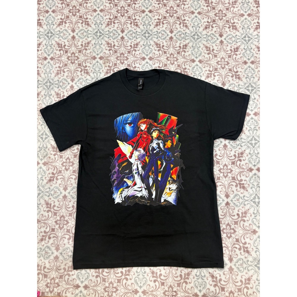 Gildan Evangelion Anime Graphic T-Shirt Black Medium Shinji Rei Asuka